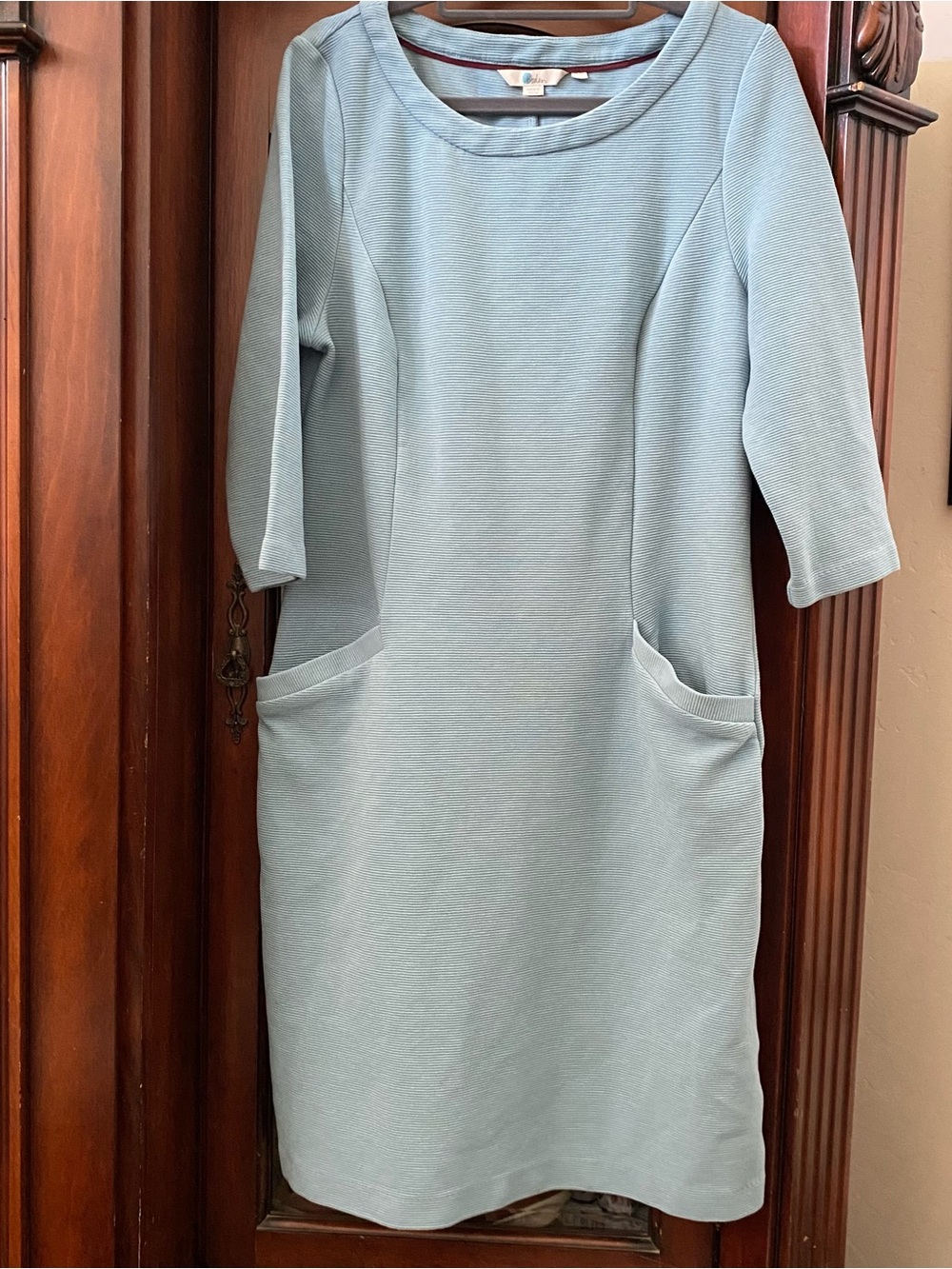 Boden Light Blue Jasmine Ottoman Ribbed 3/4 Sleeve Dress sz 10 Long Classic - Picture 2 of 8